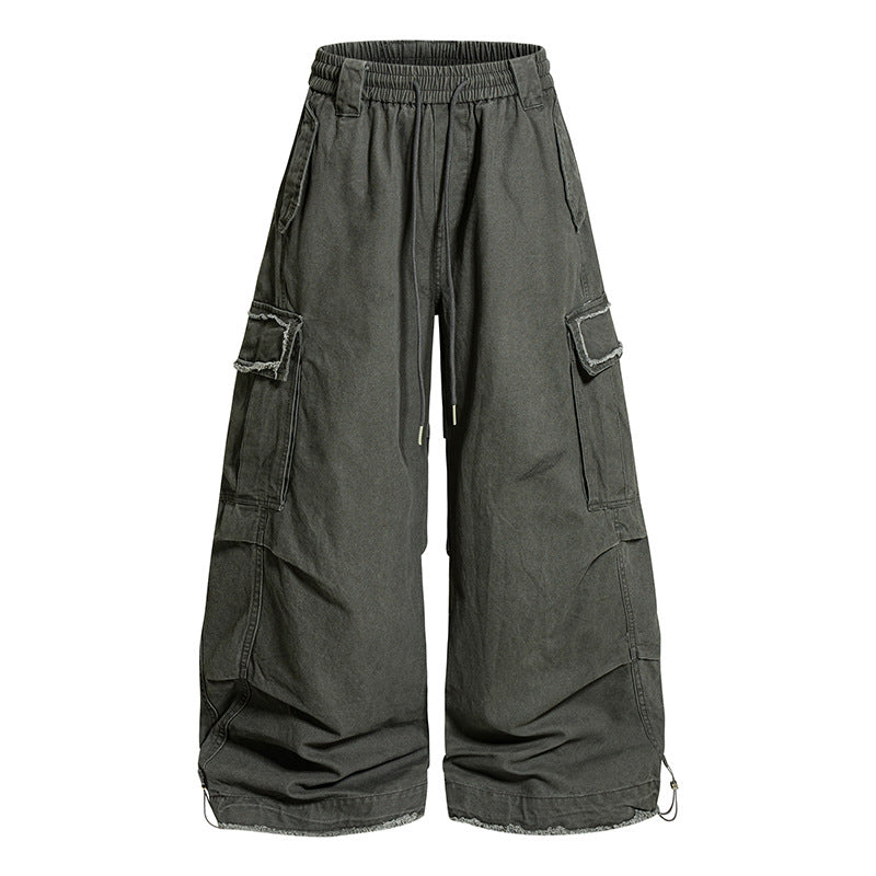 Women's Wide Cargo Pants with Elastic Waistband, Cargo Pockets, and Adjustable Hem Mune Fashion