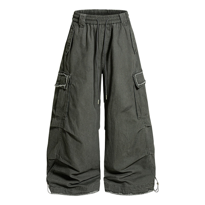 Women's Wide Cargo Pants with Elastic Waistband, Cargo Pockets, and Adjustable Hem Mune Fashion