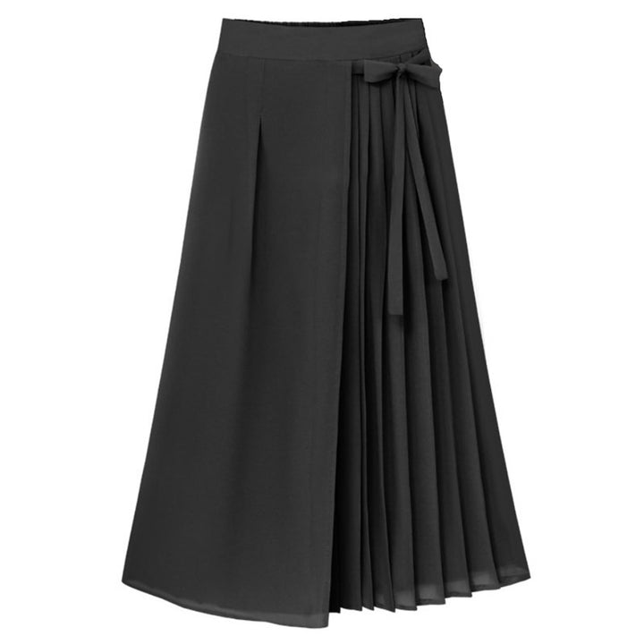 Women's nan asymmetrical wrap midi skirt with partial pleats and tie Mune Fashion