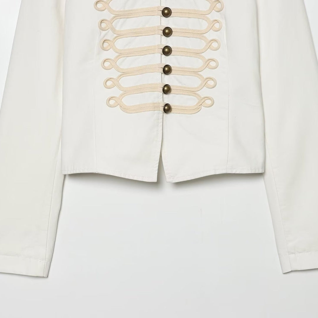 Women's Military-Inspired Short Jacket with Frog Closures and Stand-Up Collar Mune Fashion