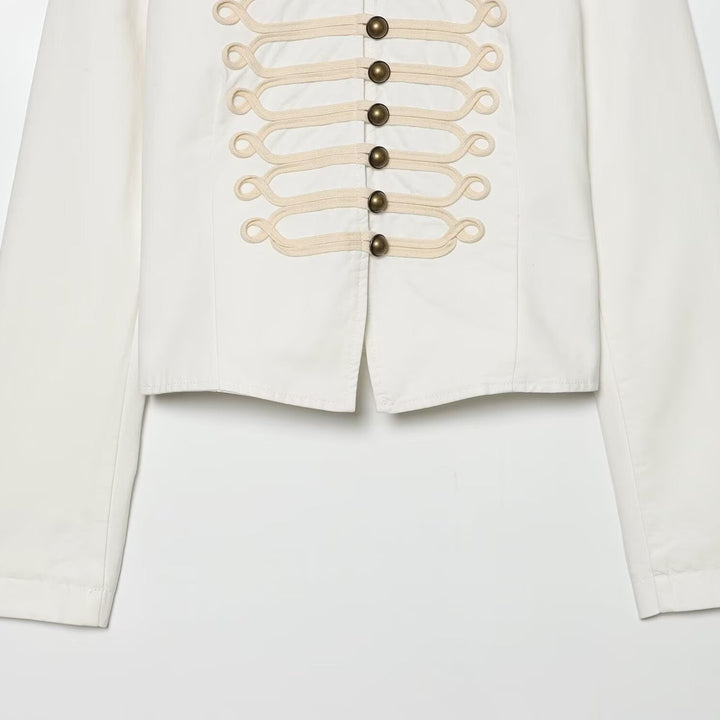 Women's Military-Inspired Short Jacket with Frog Closures and Stand-Up Collar Mune Fashion
