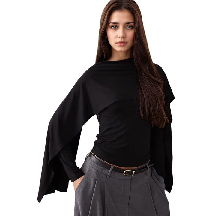 Women's asymmetrical cape long sleeve with high collar and flowing overlay Mune Fashion