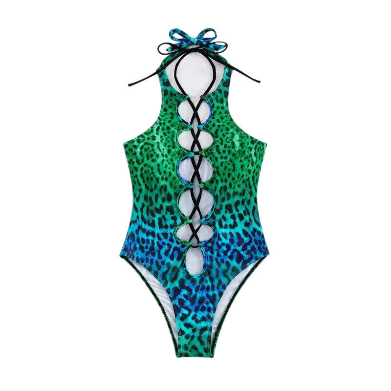 Women's one-piece swimsuit with sophisticated lacing design and colorful animal motif Mune Fashion