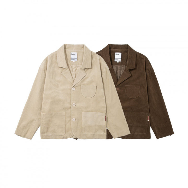Men's Boxy Cord Blouson with Lapel Collar, Patch Pockets and Relaxed Silhouette Mune Fashion