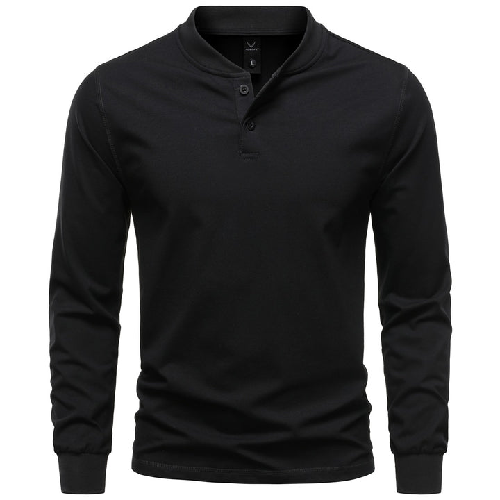 Men's Long Sleeve Henley Shirt with Stand Collar and Double Button Placket, Slim Fit, Cotton Blend Mune Fashion