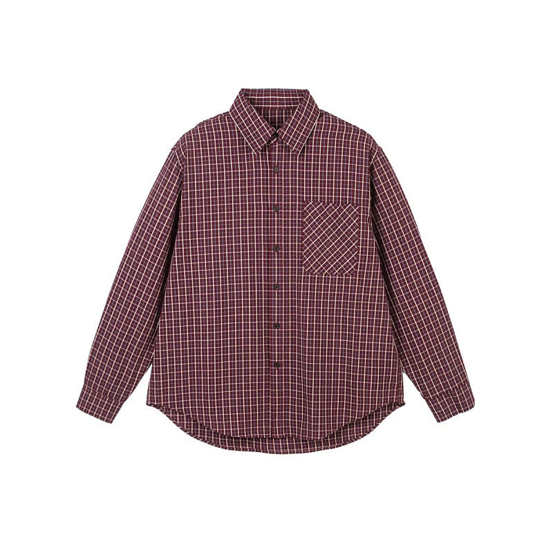 Men's Oversize Checkered Shirt with Rounded Hem and Diagonal Breast Pocket Detail Mune Fashion