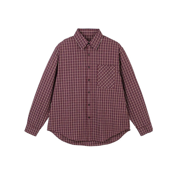 Men's Oversize Checkered Shirt with Rounded Hem and Diagonal Breast Pocket Detail Mune Fashion