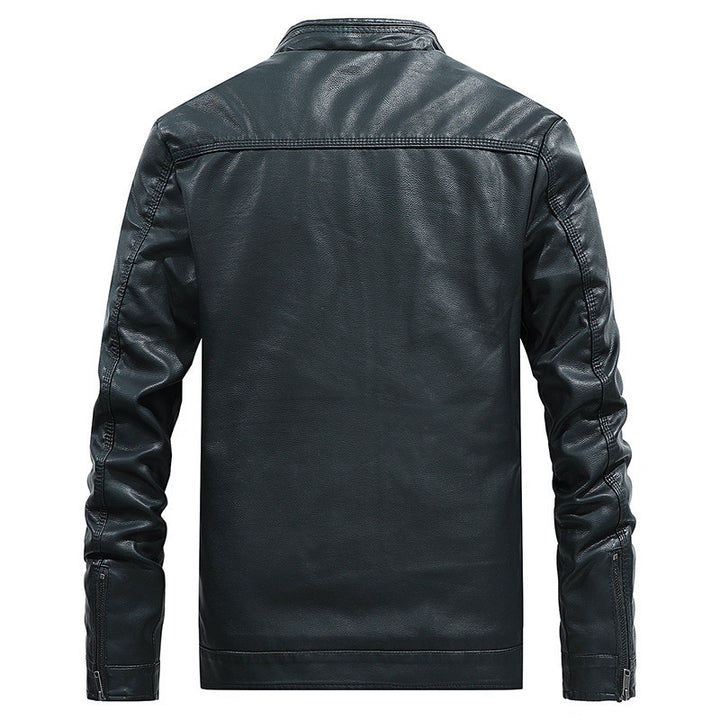 Men's Modern Faux Leather Field Blouson with Stand-Up Collar and Zipper Pockets Mune Fashion