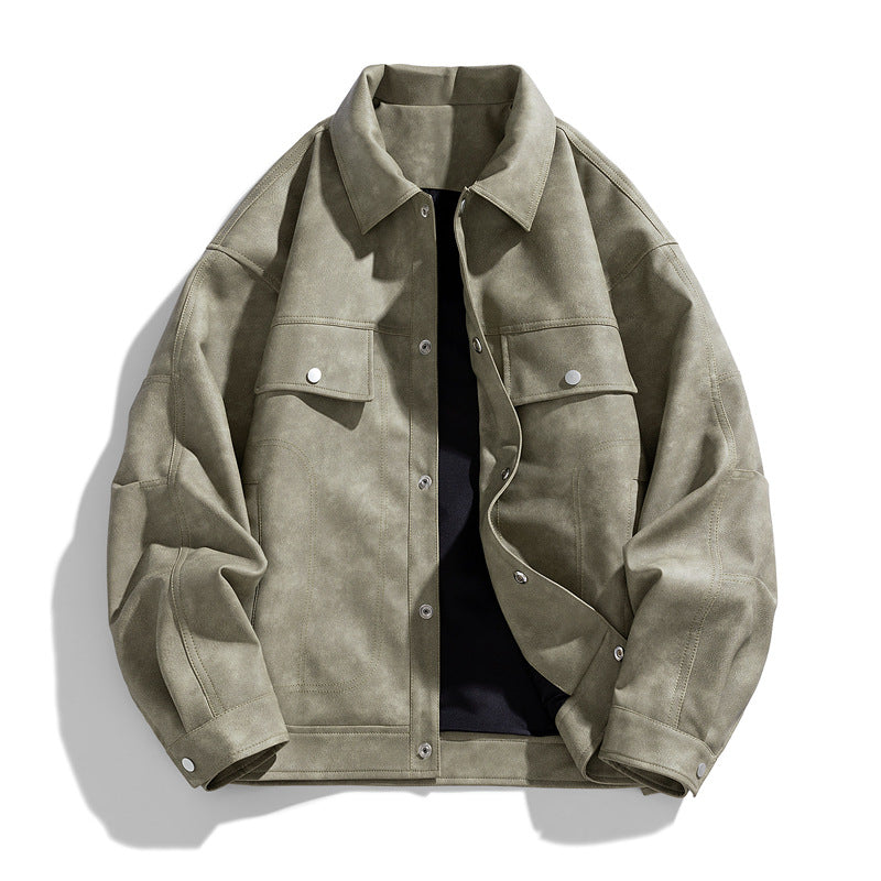 Men's  suede-effect relaxed trucker jacket with topstitch detailing Mune Fashion