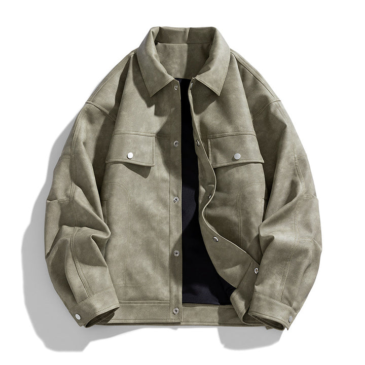 Men's  suede-effect relaxed trucker jacket with topstitch detailing Mune Fashion