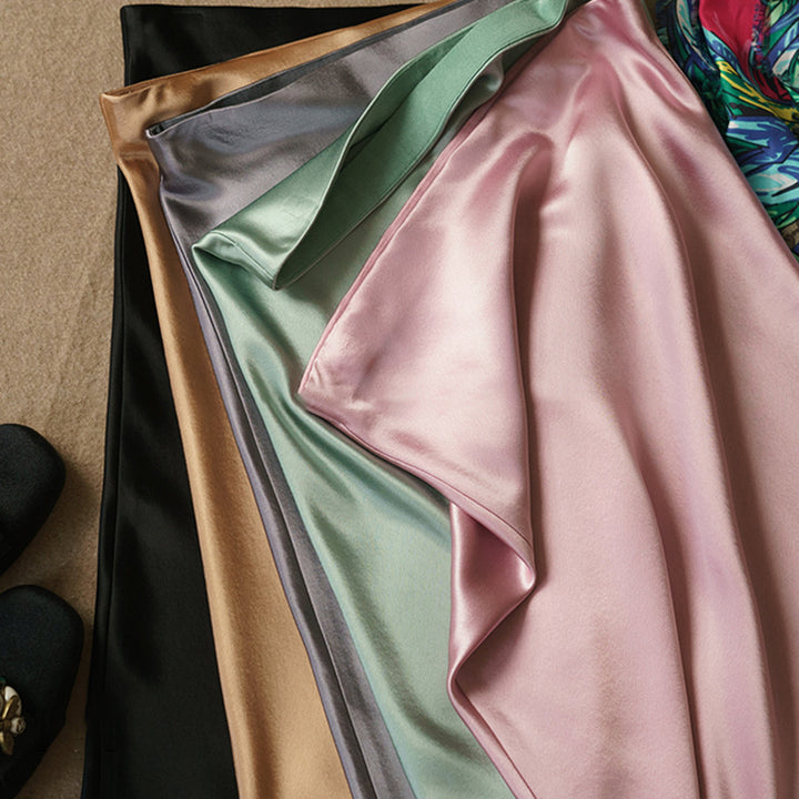 Women Elegant Satin Midi Skirt Mune Fashion