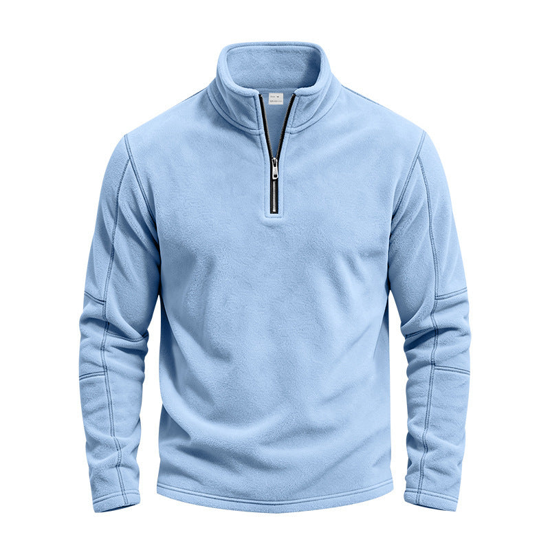 Men's fleece pullover with short zip and stand-up collar Mune Fashion