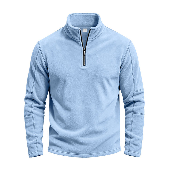 Men's fleece pullover with short zip and stand-up collar Mune Fashion
