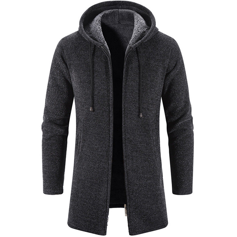 Men's longer hooded knit coat with teddy lining, full zipper and side pockets Mune Fashion