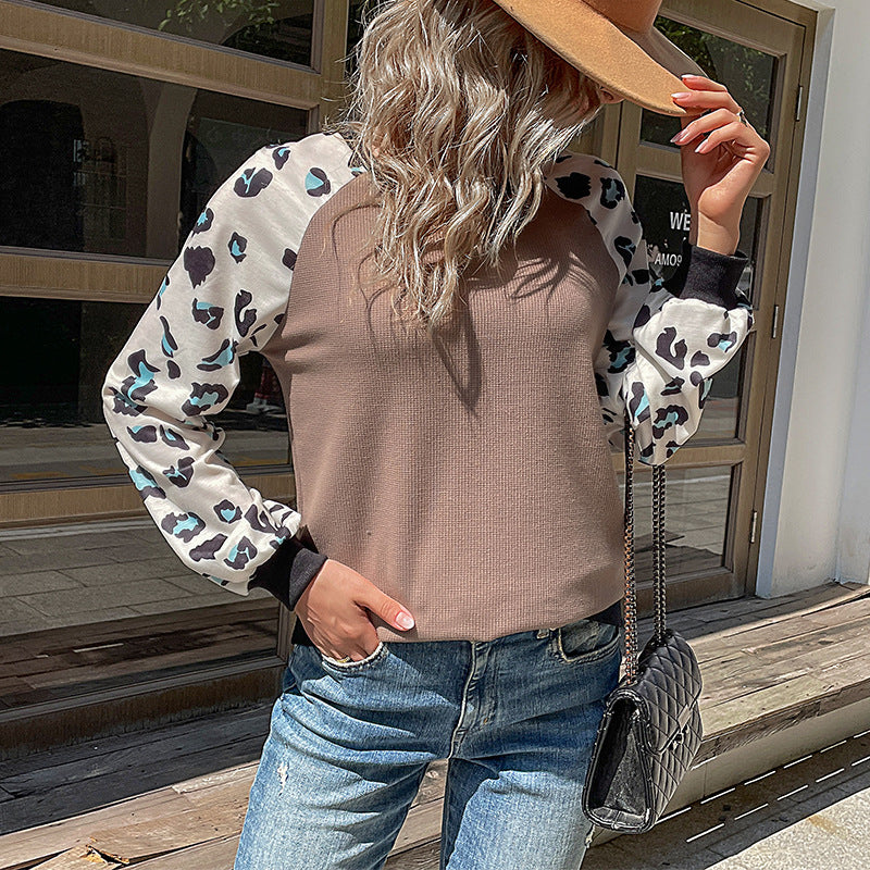 Women's raglan pullover with leopard jacquard sleeves and fine rib knit Mune Fashion