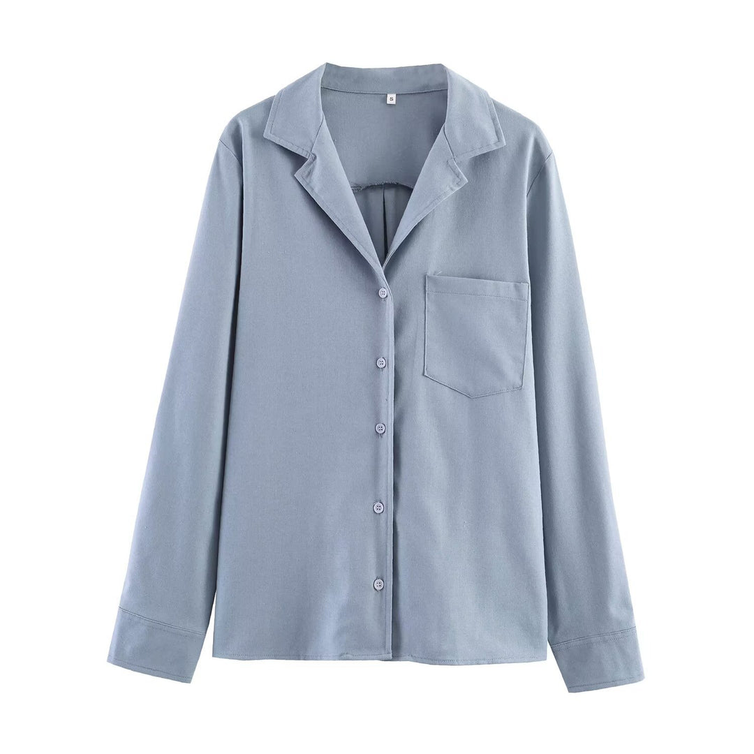 Women's Lightweight Linen Blouse with Shirt Collar, Chest Pocket and Loose Oversized Silhouette Mune Fashion