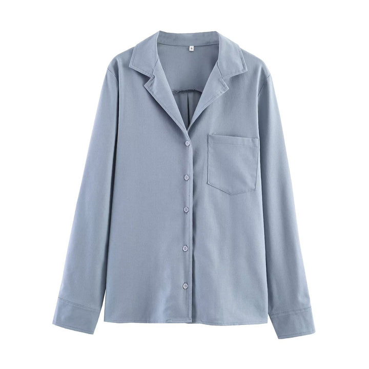 Women's Lightweight Linen Blouse with Shirt Collar, Chest Pocket and Loose Oversized Silhouette Mune Fashion