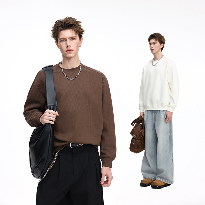 Men's Ribbed Structure Sweatshirt Pullover with Drop Shoulder and Relaxed Fit Mune Fashion