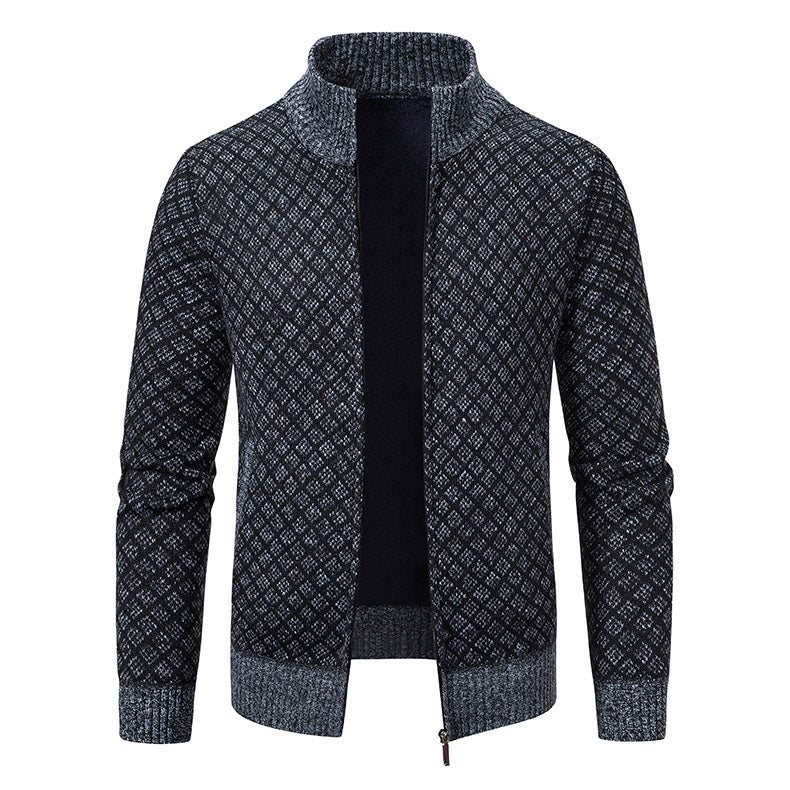 Men's patterned cardigan with stand-up collar and full-length zipper Mune Fashion