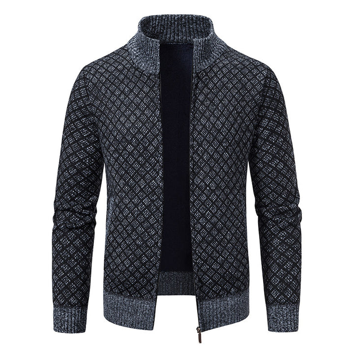 Men's patterned cardigan with stand-up collar and full-length zipper Mune Fashion