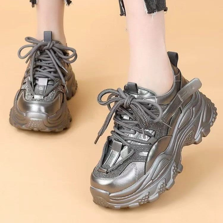Women's Sporty Chunky Sneakers with Glitter Elements and Reinforced Sole Mune Fashion