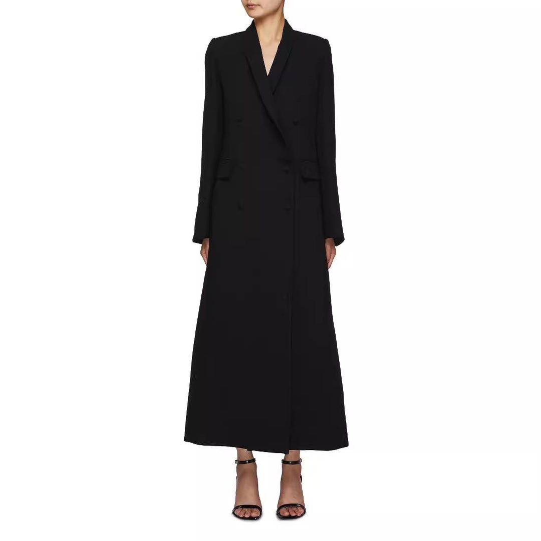 Women Double-Breasted Maxi Blazer Coat with Slim Silhouette Mune Fashion