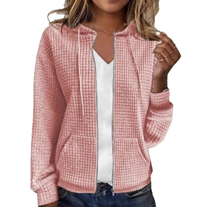 Women's quilted hooded jacket with waffle texture, full zip and kangaroo pockets Mune Fashion