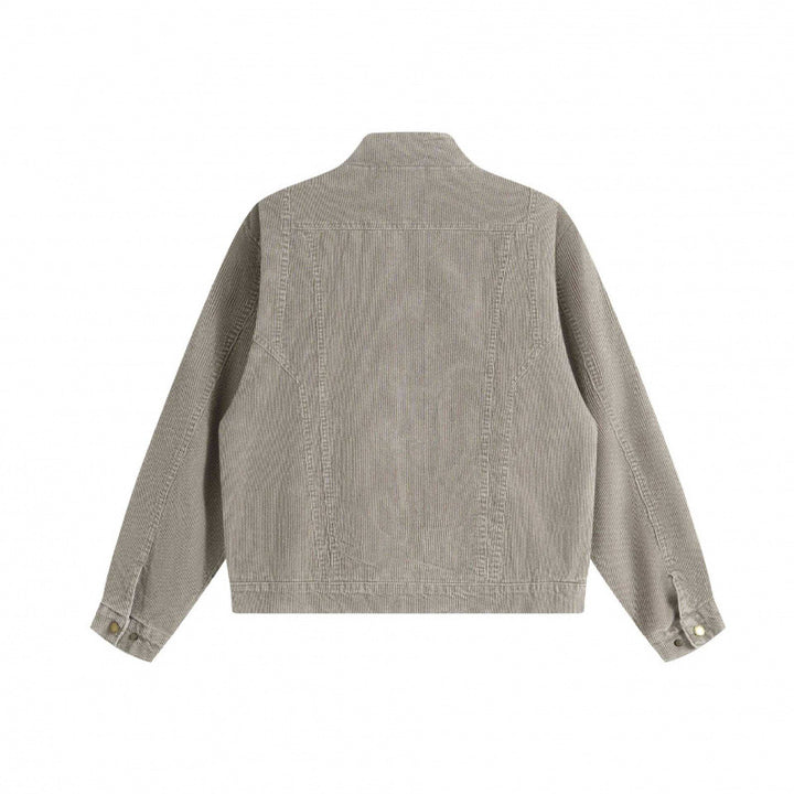 Unisex Cord-Boxy-Jacket with stand-up collar, hidden snap button placket and patch pockets Mune Fashion
