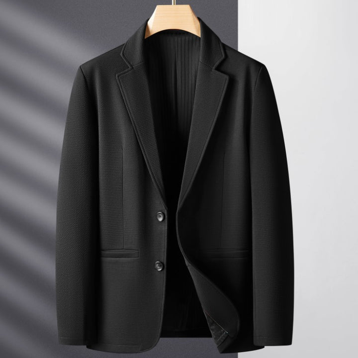Men's Single-Breasted Business Blazer Made of Textured Microfiber with Light Stretch Quality Mune Fashion