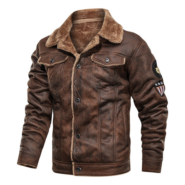 Men's faux sheepskin lined denim jacket with teddy lining and snap button placket Mune Fashion