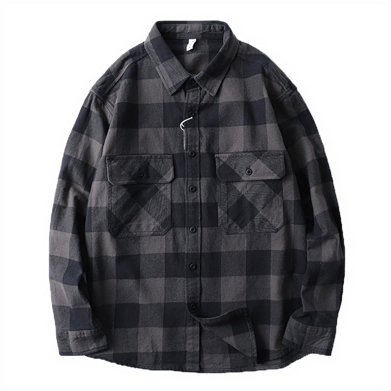 Men's Oversized Checked Flannel Shirt Jacket with Flap Pockets Mune Fashion