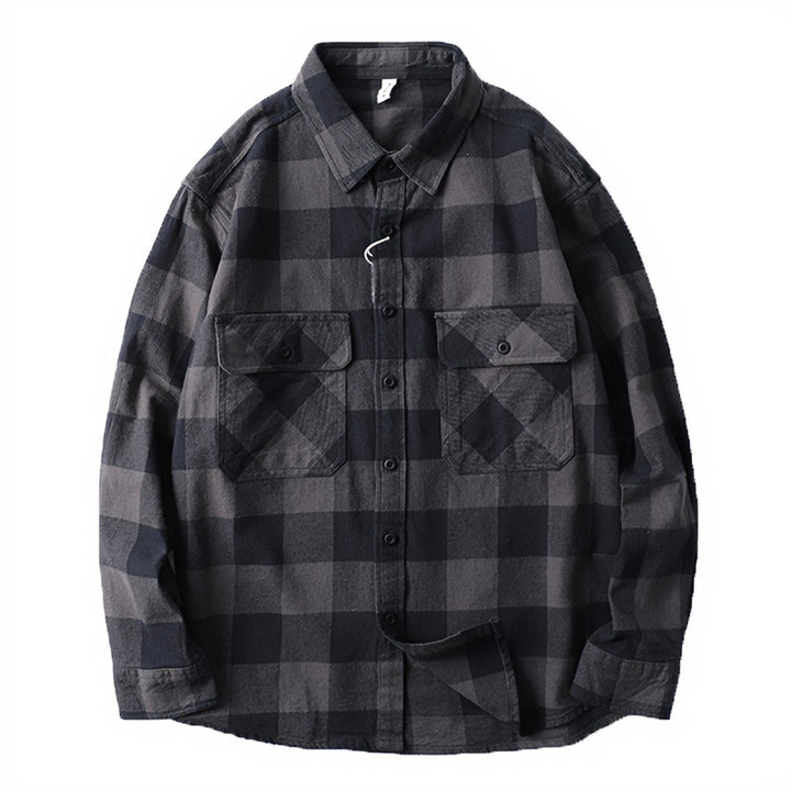Men's Oversized Checked Flannel Shirt Jacket with Flap Pockets Mune Fashion
