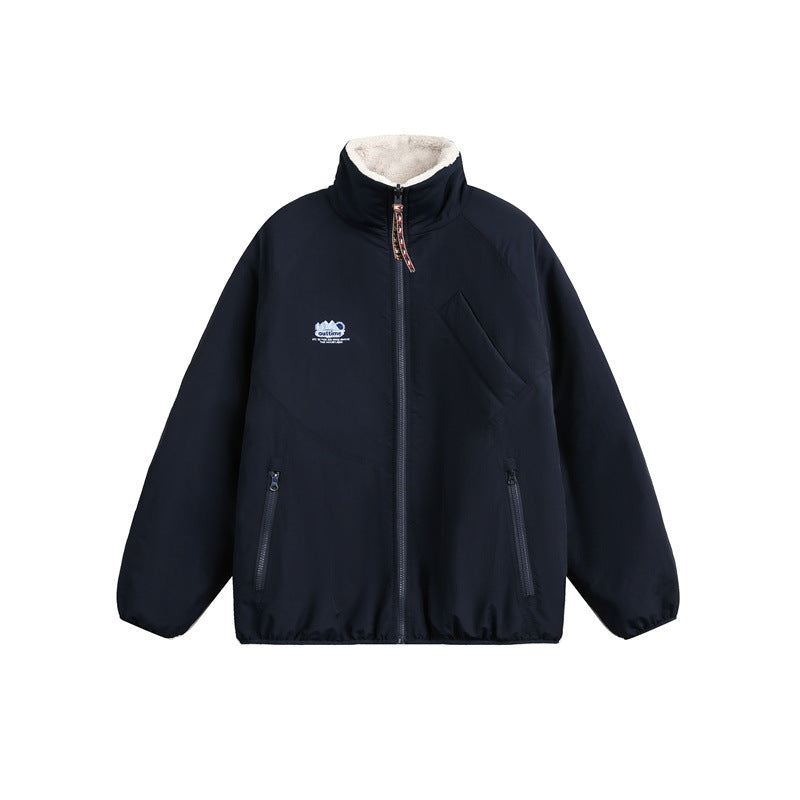 Unisex Oversize Teddy Fleece Jacket with Contrast Nylon Inserts and Stand-Up Collar Mune Fashion