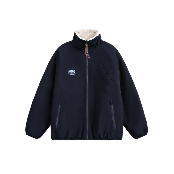 Unisex Oversize Teddy Fleece Jacket with Contrast Nylon Inserts and Stand-Up Collar Mune Fashion