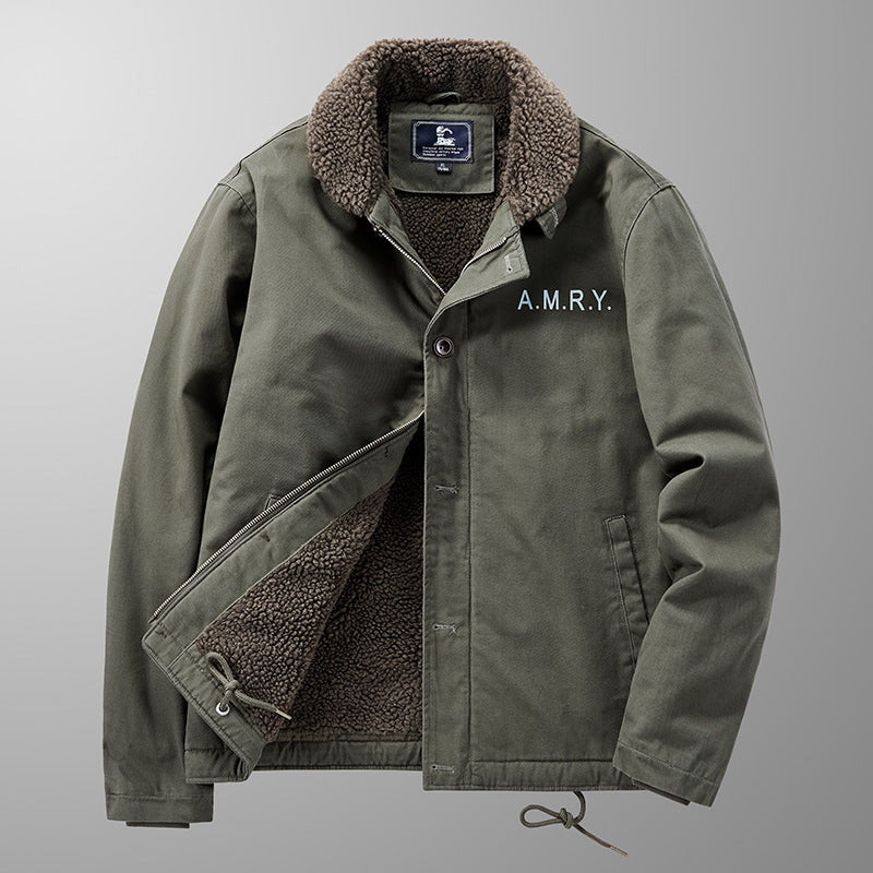 Men's canvas work jacket with Sherpa lining, thermal insulation, and drawstring hem Mune Fashion