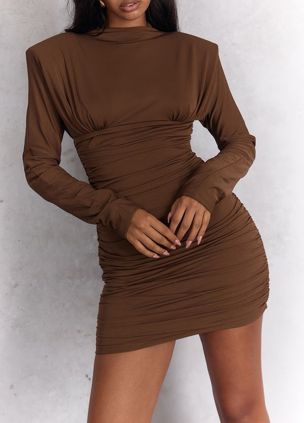 Women Elegant Ruffled Dress with Long Sleeves Mune Fashion