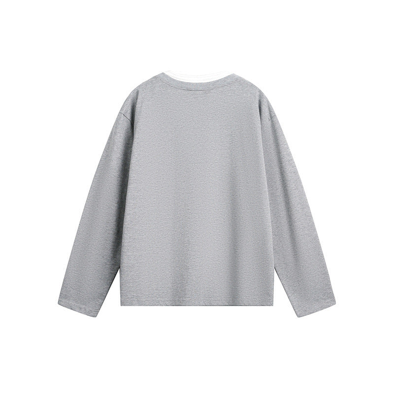 Unisex Casual Layering Henley Long Sleeve Shirt with Contrast Double Collar Mune Fashion