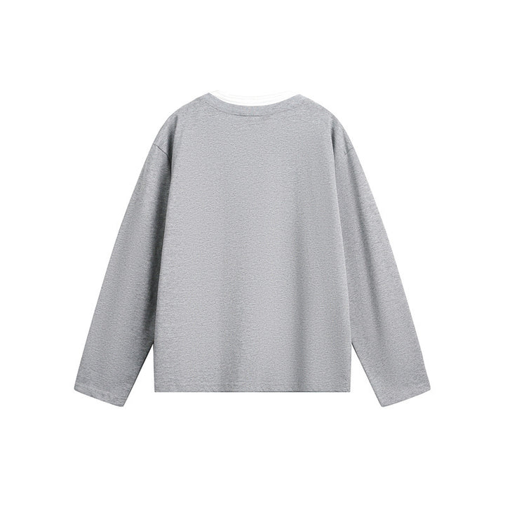 Unisex Casual Layering Henley Long Sleeve Shirt with Contrast Double Collar Mune Fashion