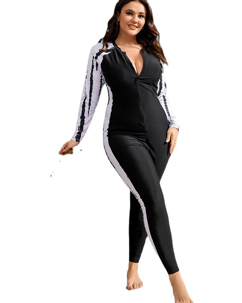Women's One-Piece Swimsuit with Zipper and Long Sleeve Mune Fashion
