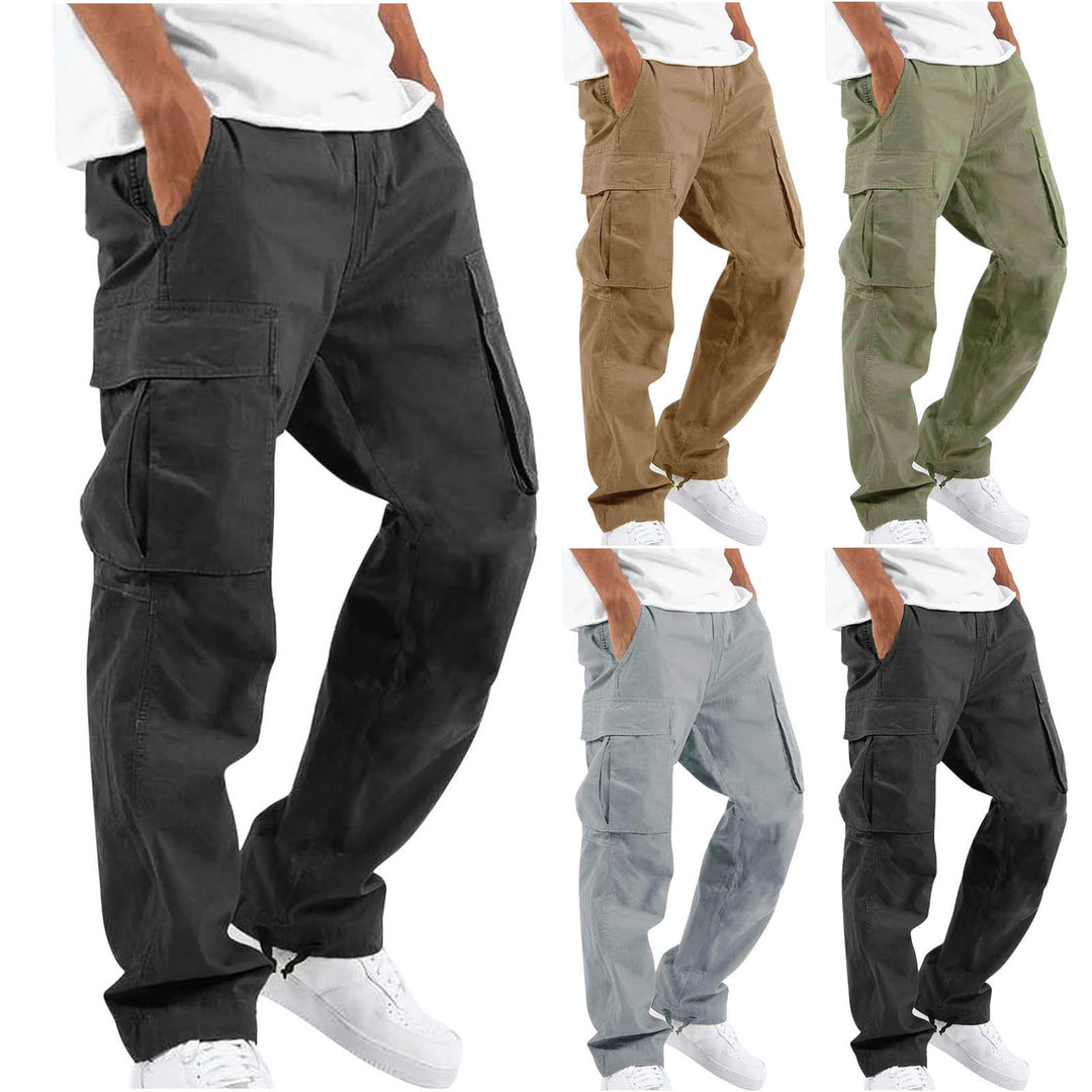 Men's casual cargo pants with generous flap pockets, elastic waistband, and drawstring Mune Fashion