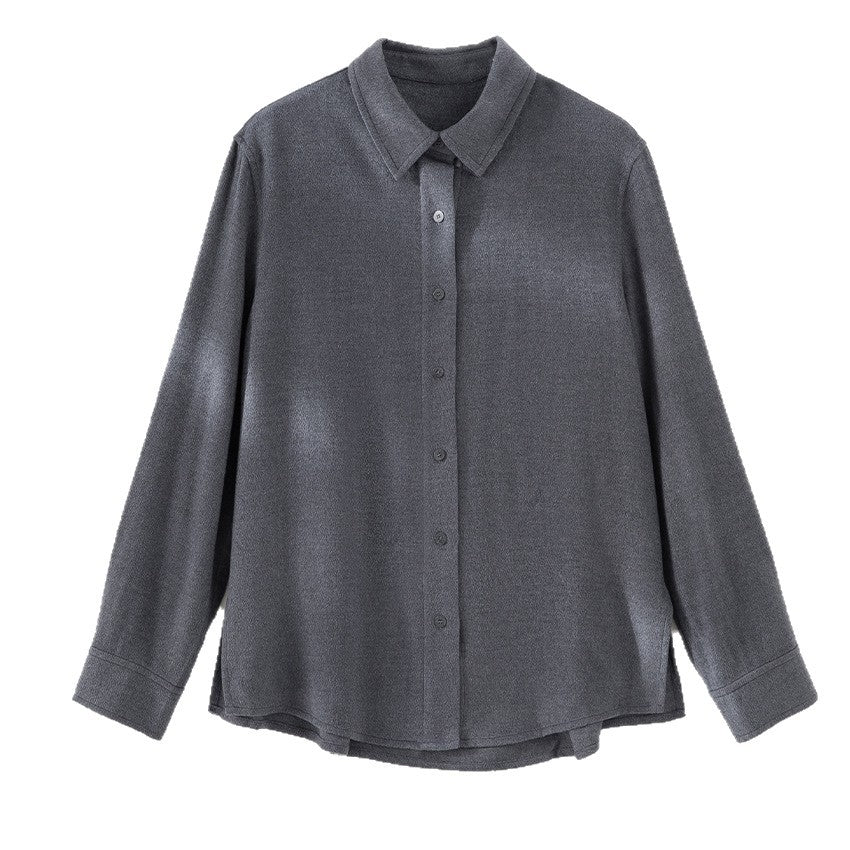 Women's Light Oversized Shirt Blouse made of Structured Jersey with Kent Collar Mune Fashion