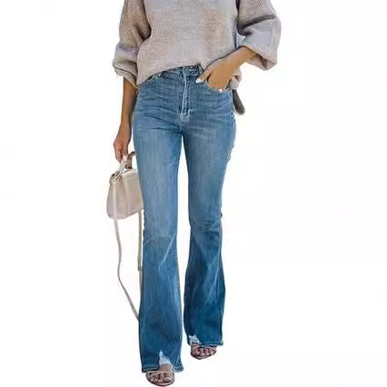 Women’s straight-cut jeans in cropped length with frayed hem Mune Fashion