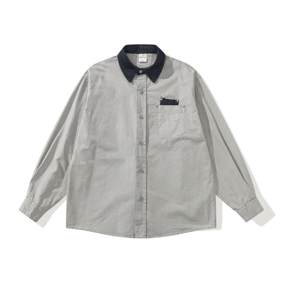 Men's Oversized Shirt Jacket with Contrasting Cord Collar and Decorative Chest Pocket Mune Fashion