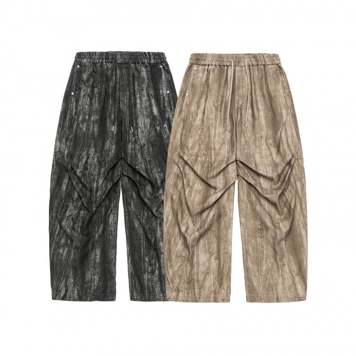 Unisex Wide Cropped Pants with Asymmetrical Layer Inserts, Elastic Waistband, and Coated Structure Mune Fashion