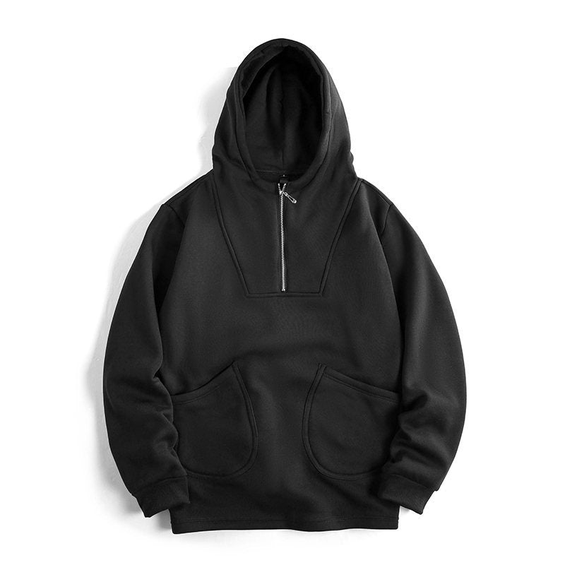 Men's Hooded Half-Zip Pullover with Kangaroo Pocket and Relaxed Fit Mune Fashion