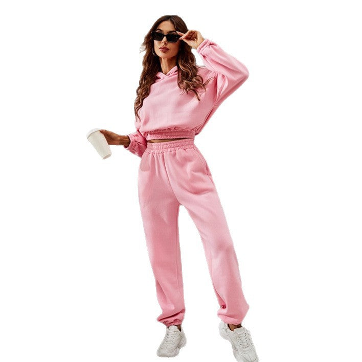 Women's Nan Cropped Hoodie Set with High Elastic Waistband and Casual Jogging Pants Mune Fashion