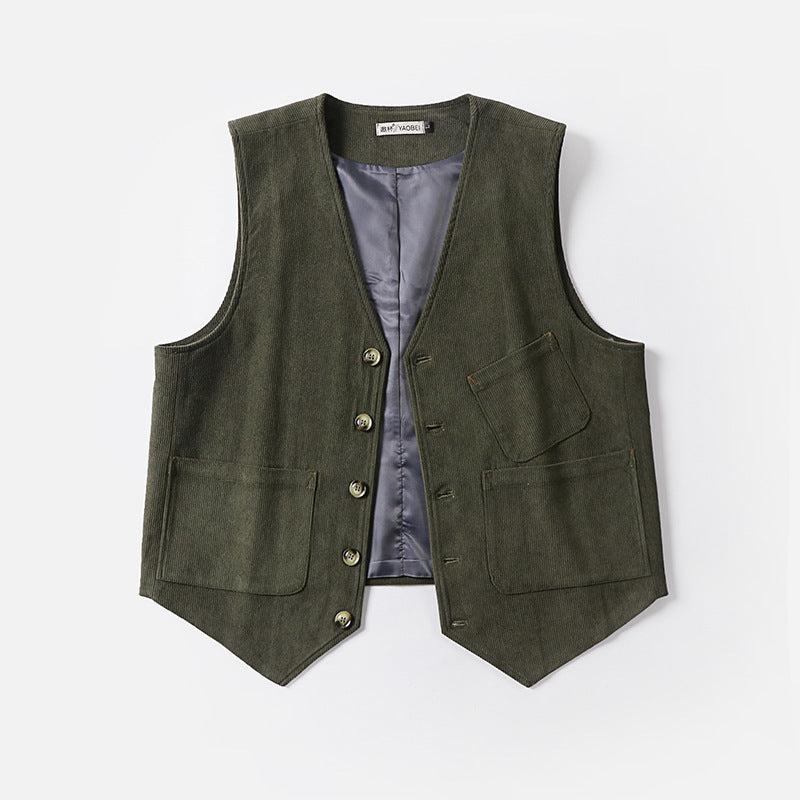 Men's cord waistcoat without lapels with patch pockets and lining Mune Fashion