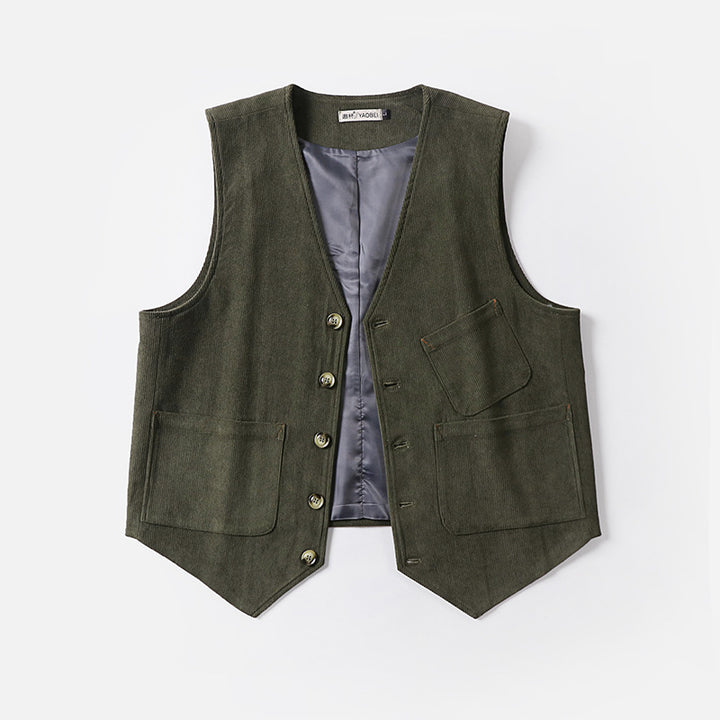 Men's cord waistcoat without lapels with patch pockets and lining Mune Fashion