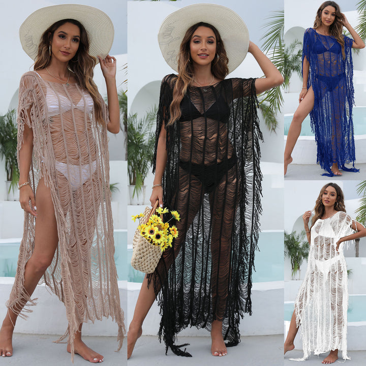 Ladies elegant beach sarong with fringed accents Mune Fashion