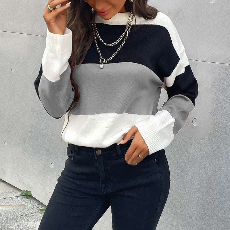 Women's color block fine knit sweater with dropped shoulder and ribbed cuffs Mune Fashion